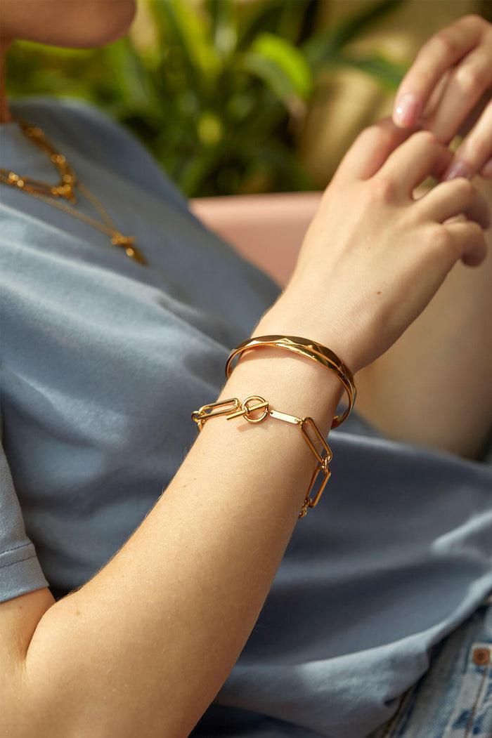 Estella Bartlett Faceted Texture Crossover Open Cuff Bangle Gold Plated