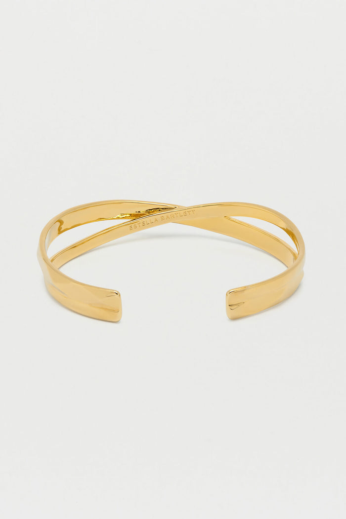 Estella Bartlett Faceted Texture Crossover Open Cuff Bangle Gold Plated