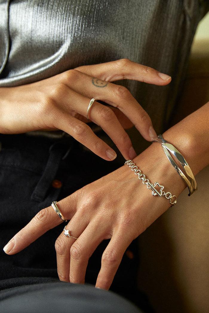 Estella Bartlett Faceted Texture Crossover Open Cuff Bangle Silver Plated