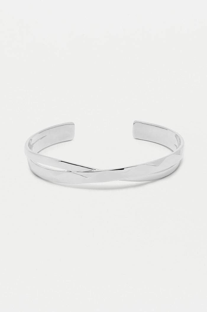 estella bartlett Faceted Texture Crossover Open Cuff Bangle Silver Plated