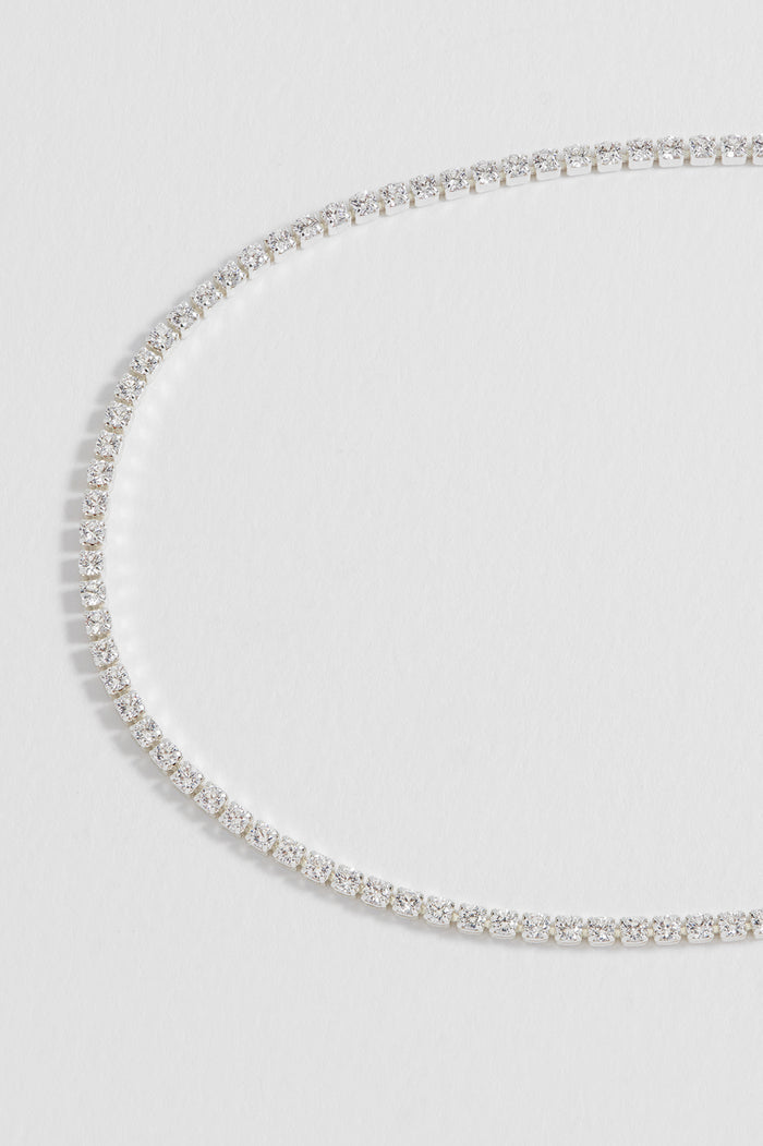 estella bartlett Fine Tennis Chain Necklace Silver Plated | White CZ