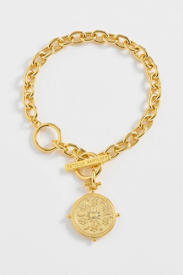 estella bartlett Floral Coin Charm Bracelet Gold Plated
