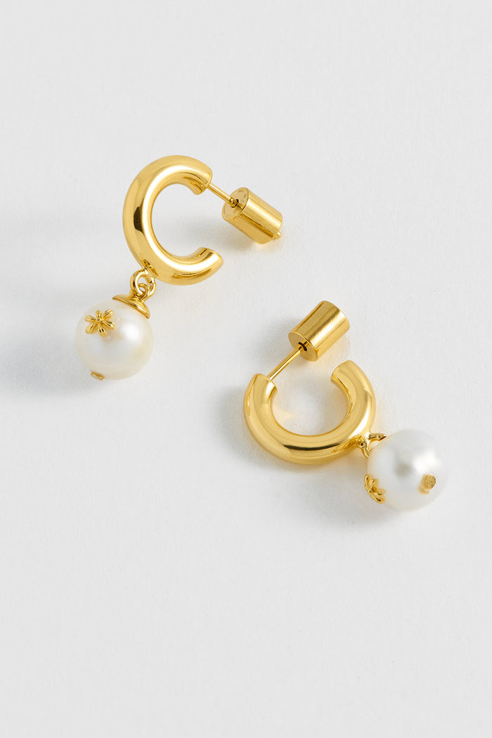 estella bartlett Floral Pearl Drop Hoops Gold Plated | Pearl