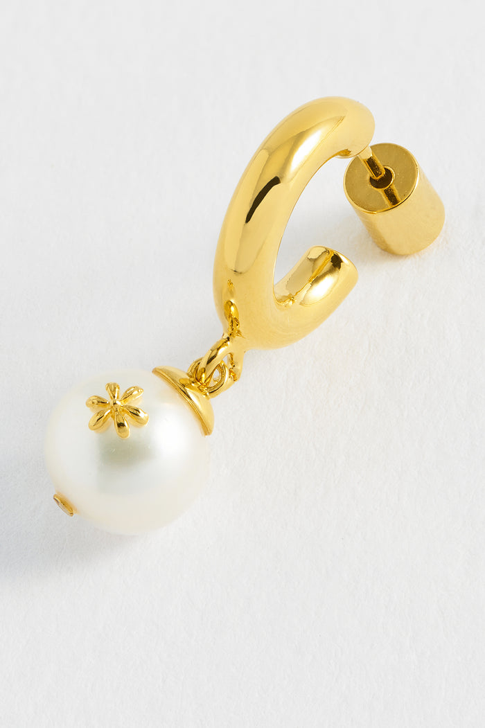 Estella Bartlett Floral Pearl Drop Hoops Gold Plated | Pearl