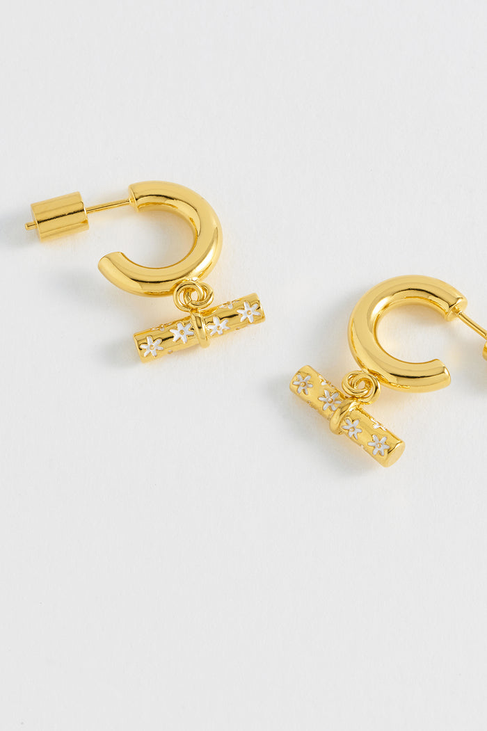 Estella Bartlett Floral T-Bar Drop Hoops Gold Plated