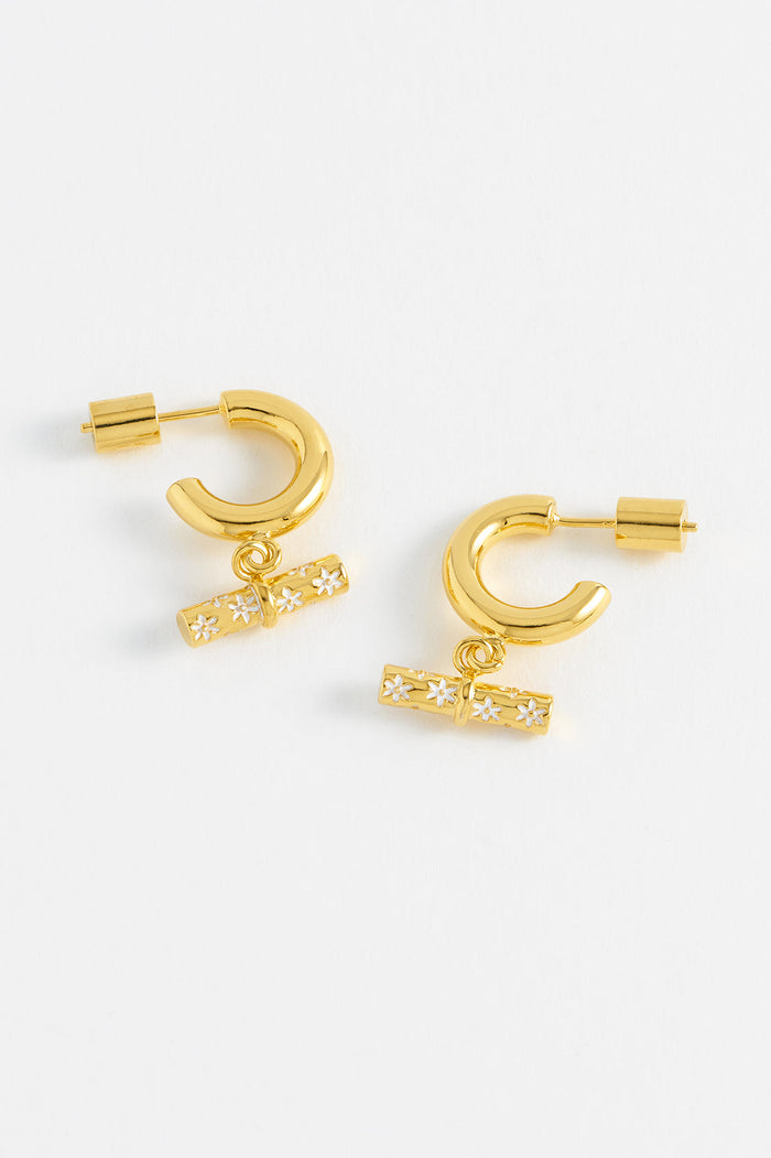 estella bartlett Floral T-Bar Drop Hoops Gold Plated