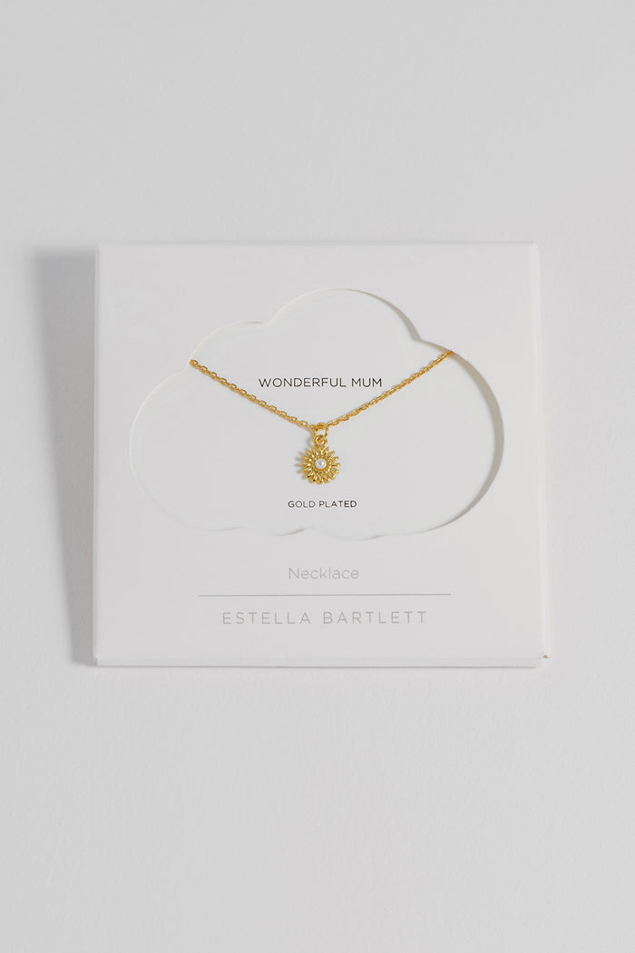 estella bartlett Flower And Pearl Necklace Gold Plated | Pearl Packaging Message: Wonderful Mum