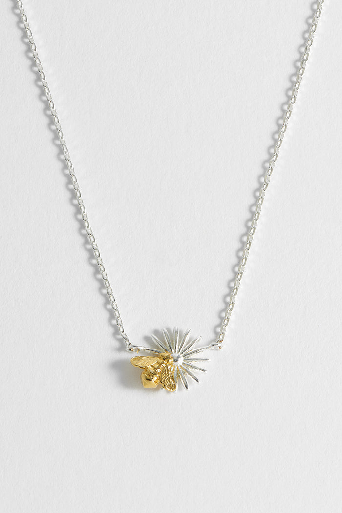 Estella Bartlett Flower Bee Pendant Necklace Gold And Silver Plated Packaging Message: Wildflower