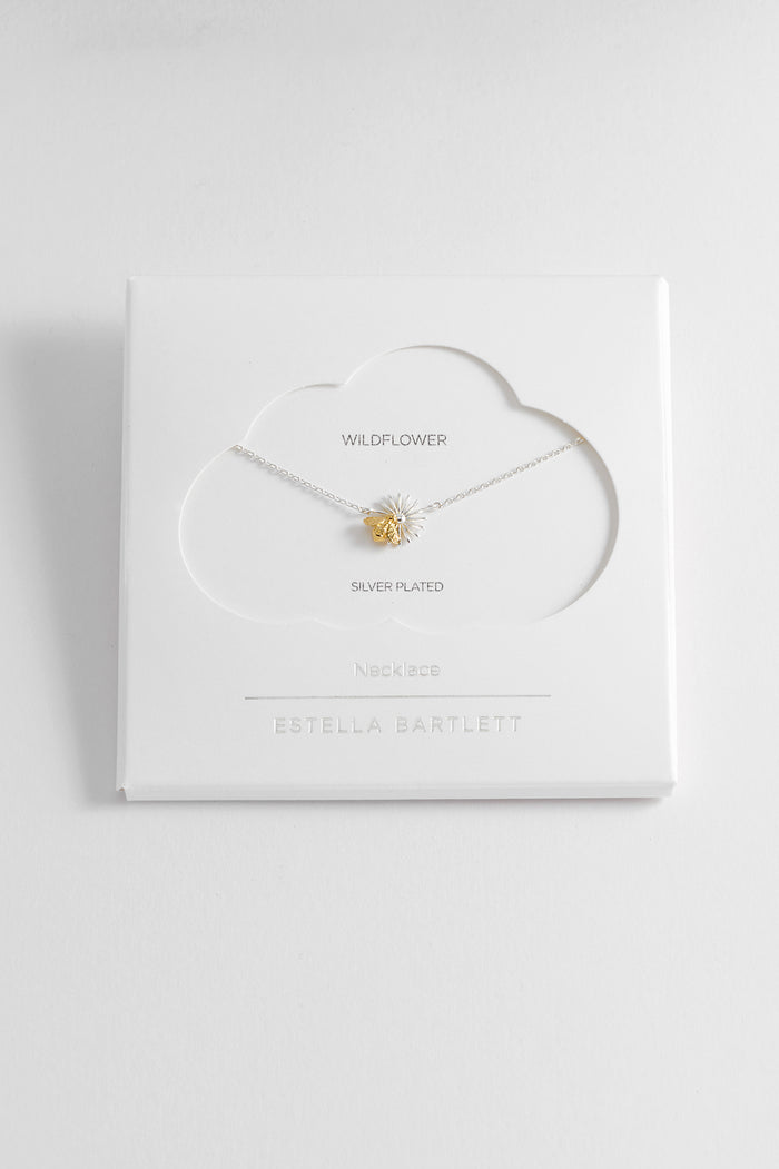 estella bartlett Flower Bee Pendant Necklace Gold and Silver Plated Packaging Message: Wildflower