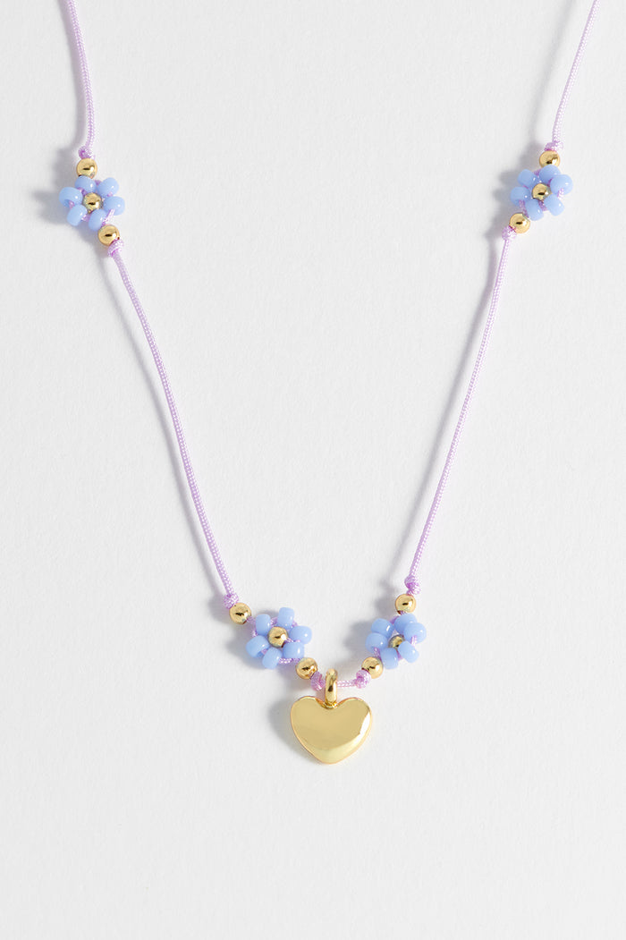 Estella Bartlett Flower Heart Miyuki Necklace Gold Plated | Blue Packaging Message: With Love