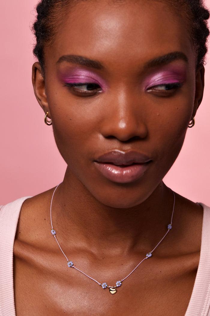 Estella Bartlett Flower Heart Miyuki Necklace Gold Plated | Blue Packaging Message: With Love