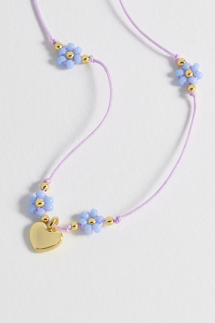 Estella Bartlett Flower Heart Miyuki Necklace Gold Plated | Blue Packaging Message: With Love