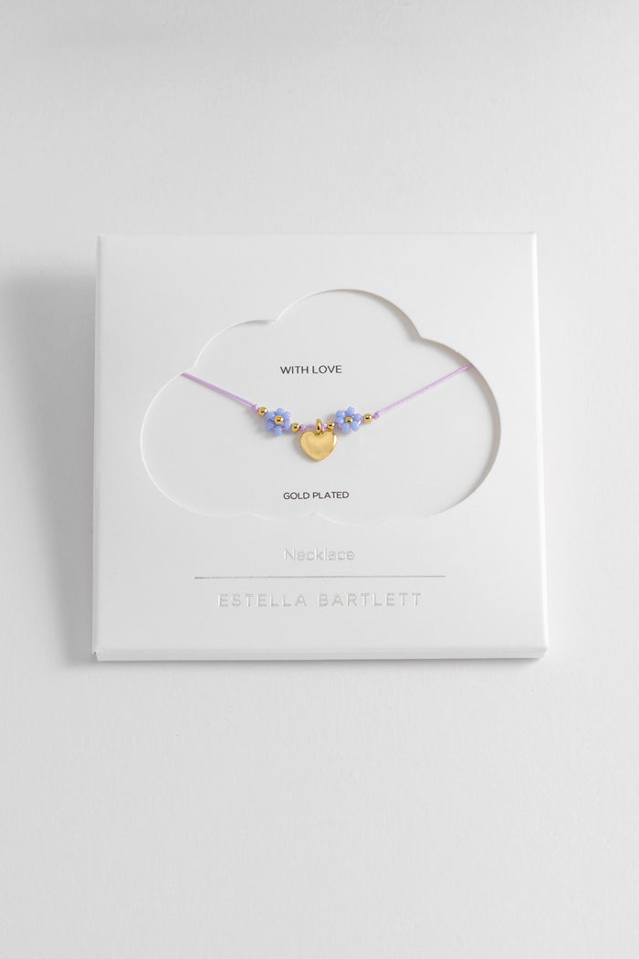 estella bartlett Flower Heart Miyuki Necklace Gold Plated | Blue Packaging Message: With Love