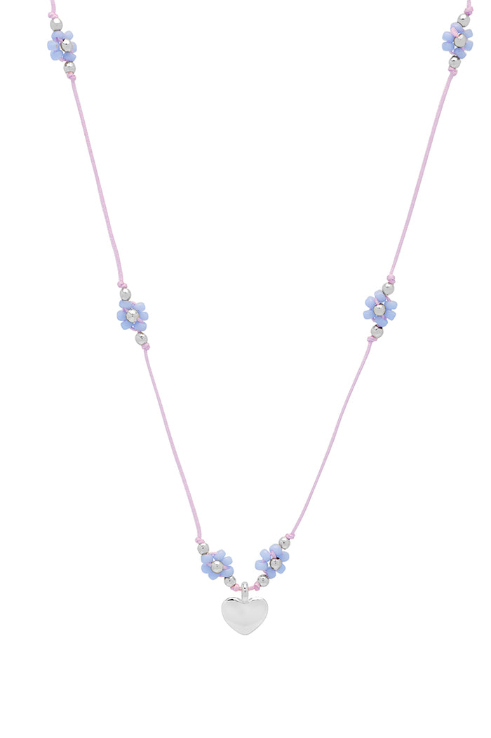 Estella Bartlett Flower Heart Miyuki Necklace Silver Plated | Blue Packaging Message: With Love