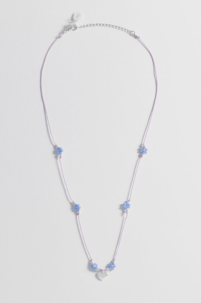Estella Bartlett Flower Heart Miyuki Necklace Silver Plated | Blue Packaging Message: With Love