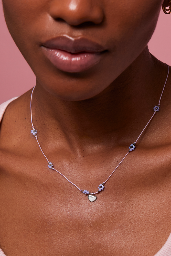 Estella Bartlett Flower Heart Miyuki Necklace Silver Plated | Blue Packaging Message: With Love