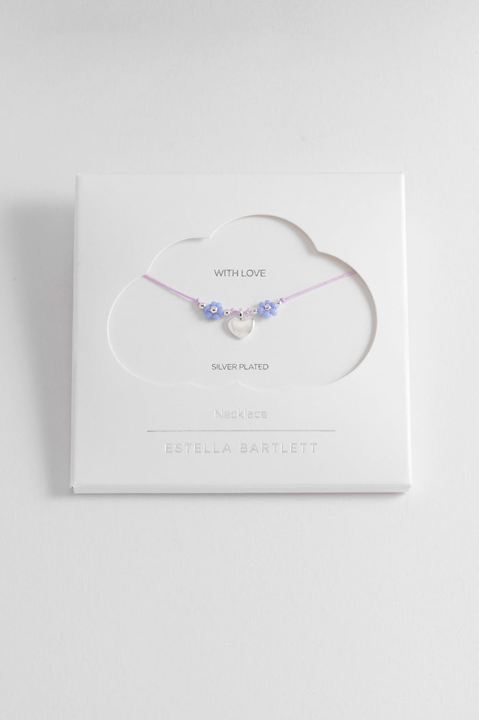 estella bartlett Flower Heart Miyuki Necklace Silver Plated | Blue Packaging Message: With Love