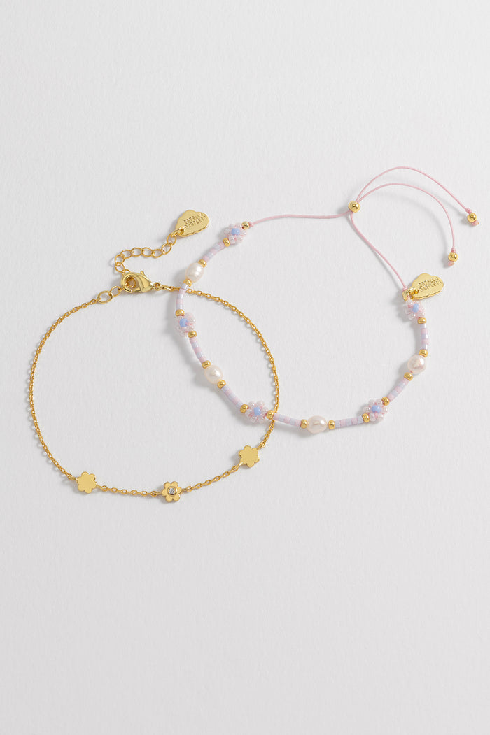 Estella Bartlett Flower Miyuki Louise Bracelet Set Gold Plated | Pearl Lilac Packaging Message: LOVELY LITTLE THINGS