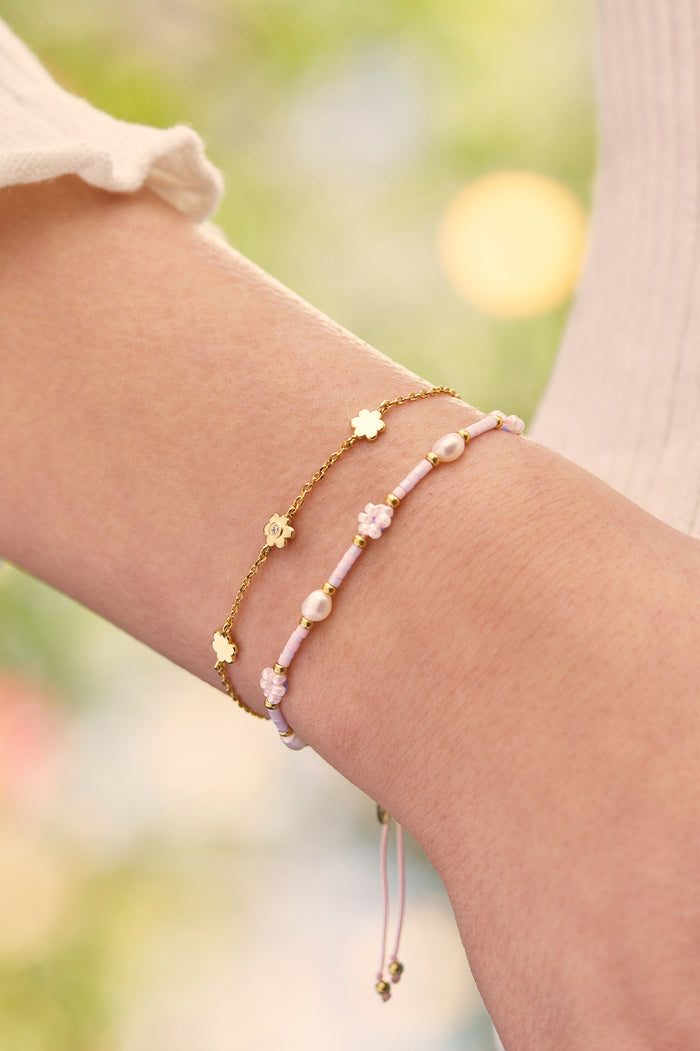 Estella Bartlett Flower Miyuki Louise Bracelet Set Gold Plated | Pearl Lilac Packaging Message: LOVELY LITTLE THINGS