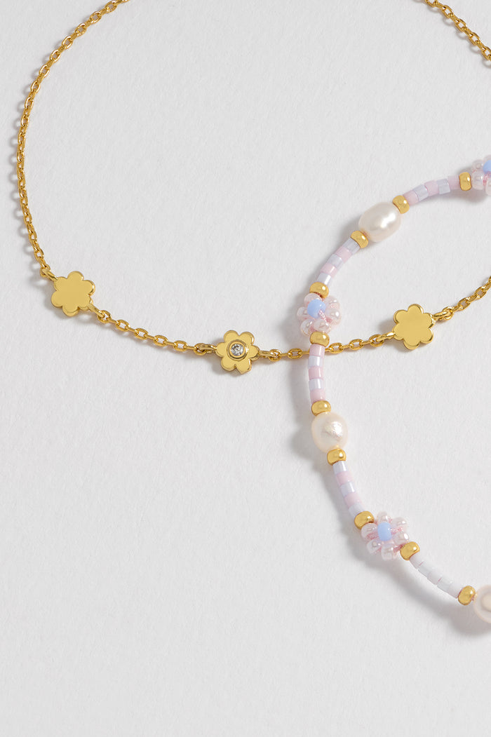 Estella Bartlett Flower Miyuki Louise Bracelet Set Gold Plated | Pearl Lilac Packaging Message: LOVELY LITTLE THINGS