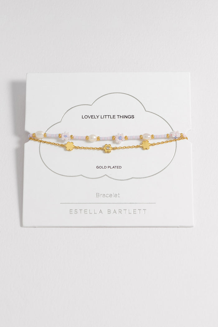 estella bartlett Flower Miyuki Louise Bracelet Set Gold Plated | Pearl Lilac Packaging Message: LOVELY LITTLE THINGS