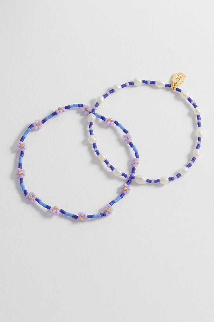 Estella Bartlett Flower Miyuki Sienna Bracelet Set Gold Plated | Pearl Multi Packaging Message: DAISY CHAIN