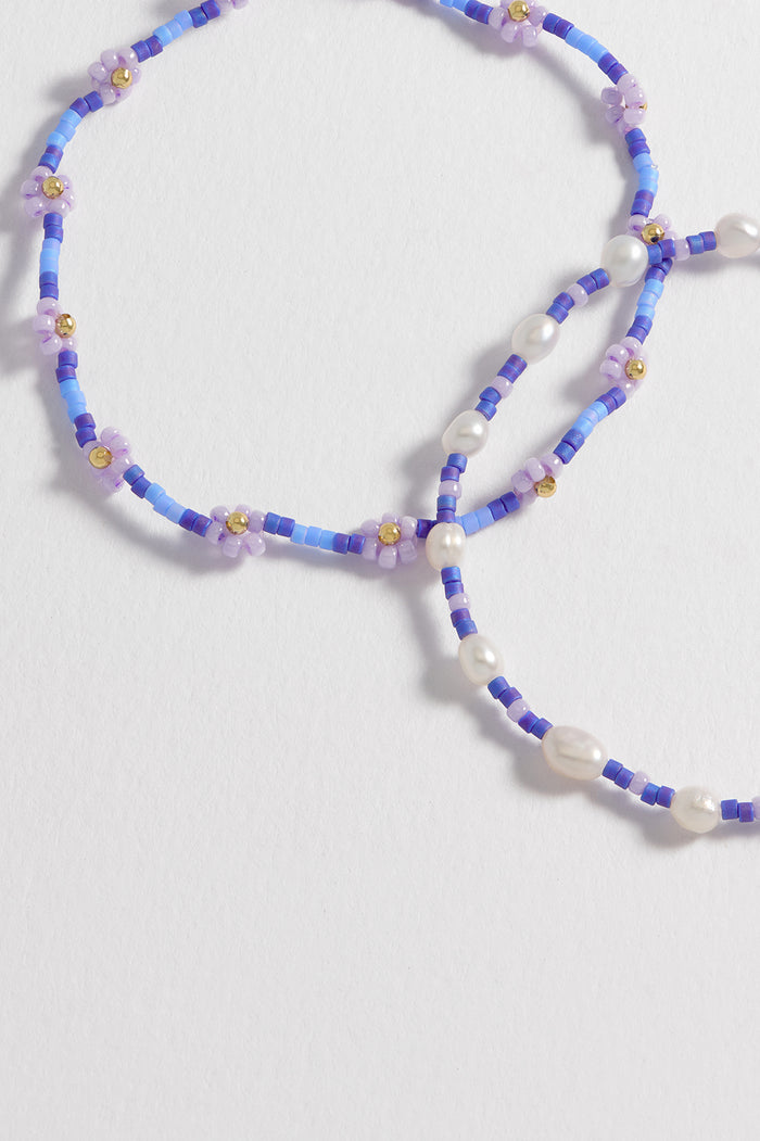 Estella Bartlett Flower Miyuki Sienna Bracelet Set Gold Plated | Pearl Multi Packaging Message: DAISY CHAIN