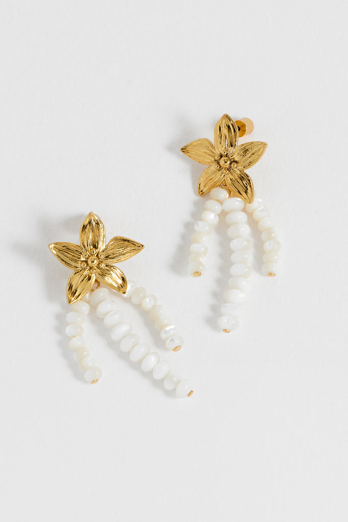 Estella Bartlett Flower Pearl Drop Earrings Waterproof PVD Gold Plated | Pearl