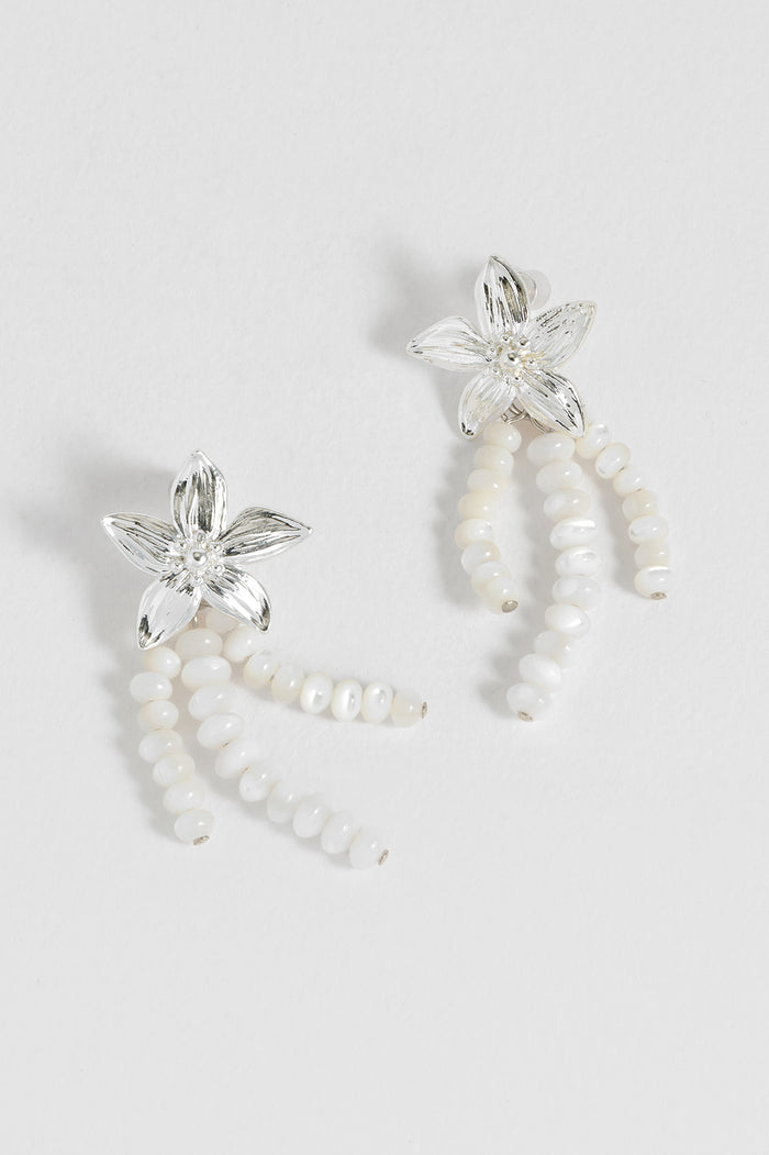 Estella Bartlett Flower Pearl Drop Earrings Waterproof PVD Silver Plated | Pearl