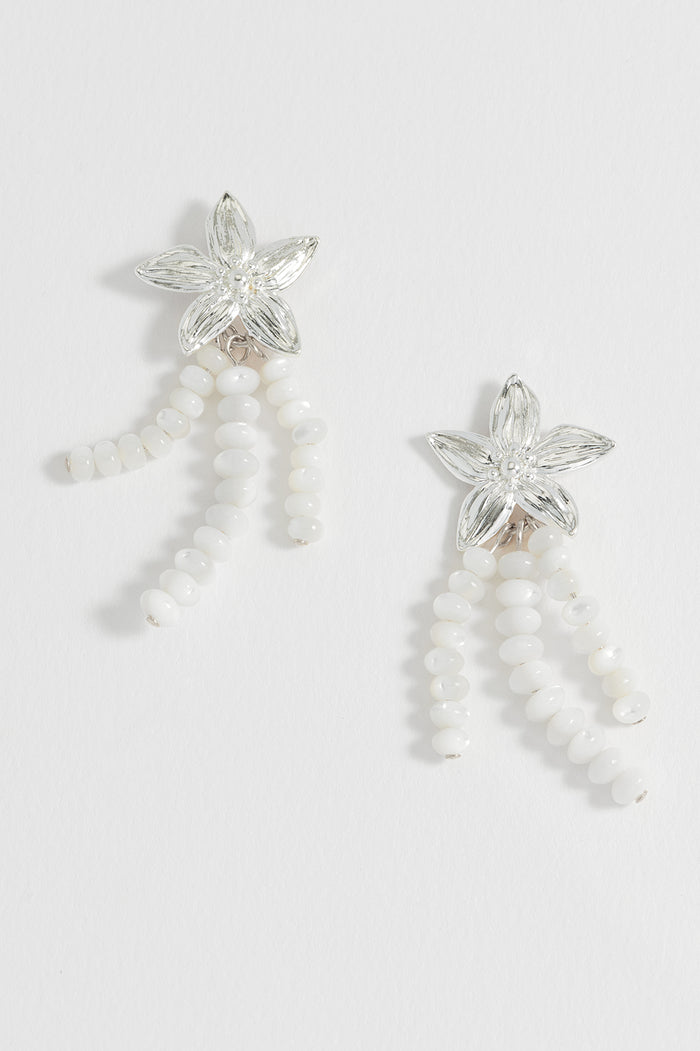 estella bartlett Flower Pearl Drop Earrings Waterproof PVD Silver Plated | Pearl