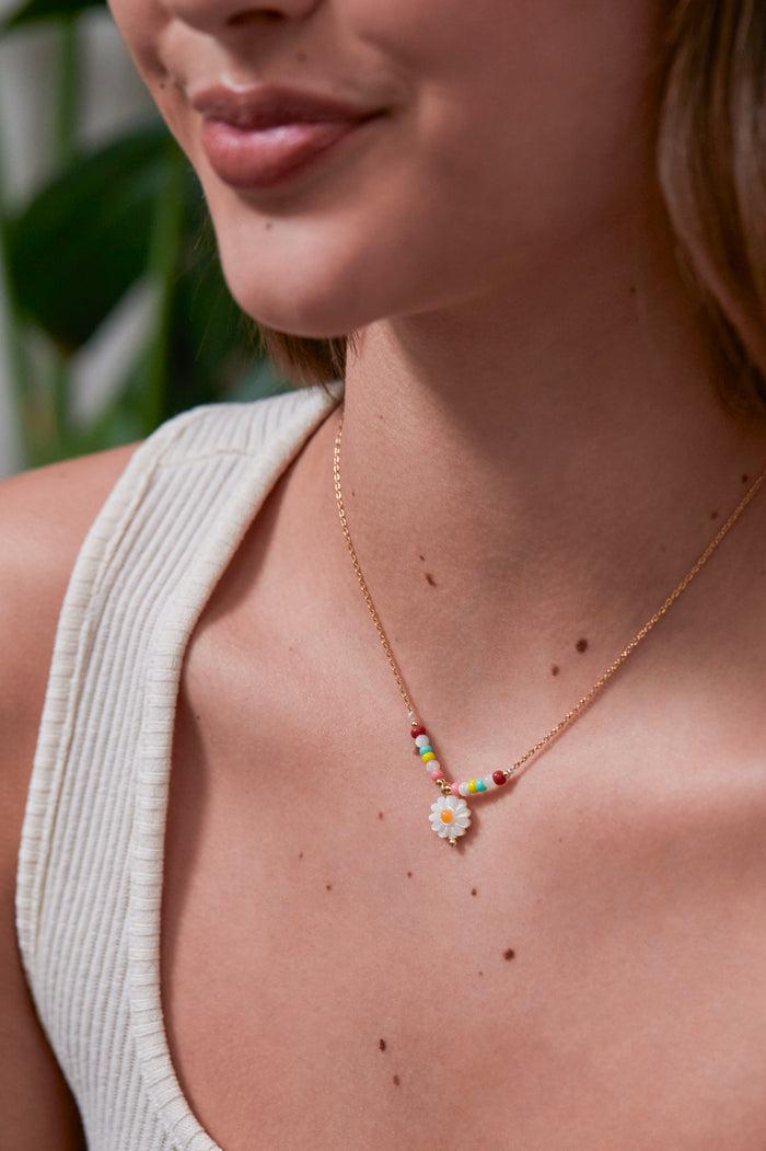 Estella Bartlett Flower Shell Bead And Chain Necklace Gold Plated | Shell Packaging Message: You're Bloomin' Perfect