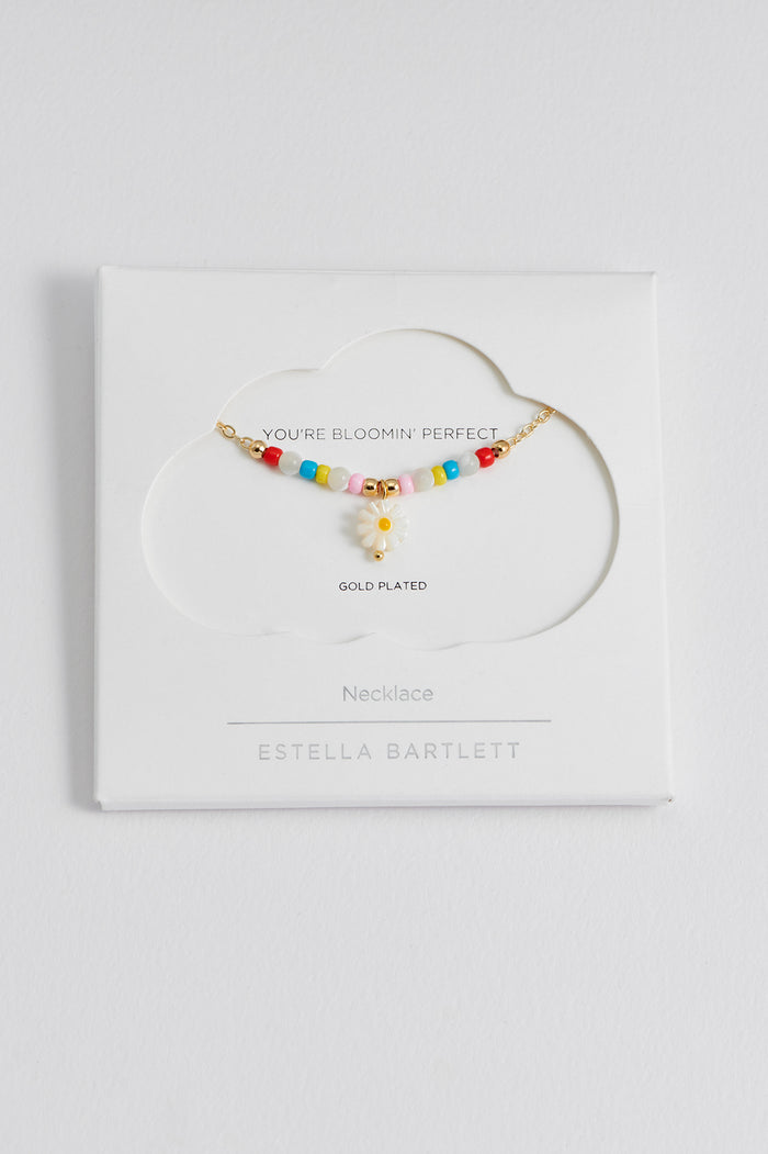 estella bartlett Flower Shell Bead And Chain Necklace Gold Plated | Shell Packaging Message: You're Bloomin' Perfect