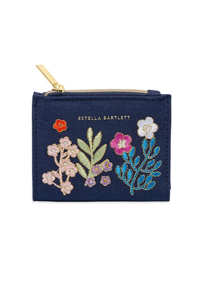 Estella Bartlett Folded Wallet Navy Floral Embroidered