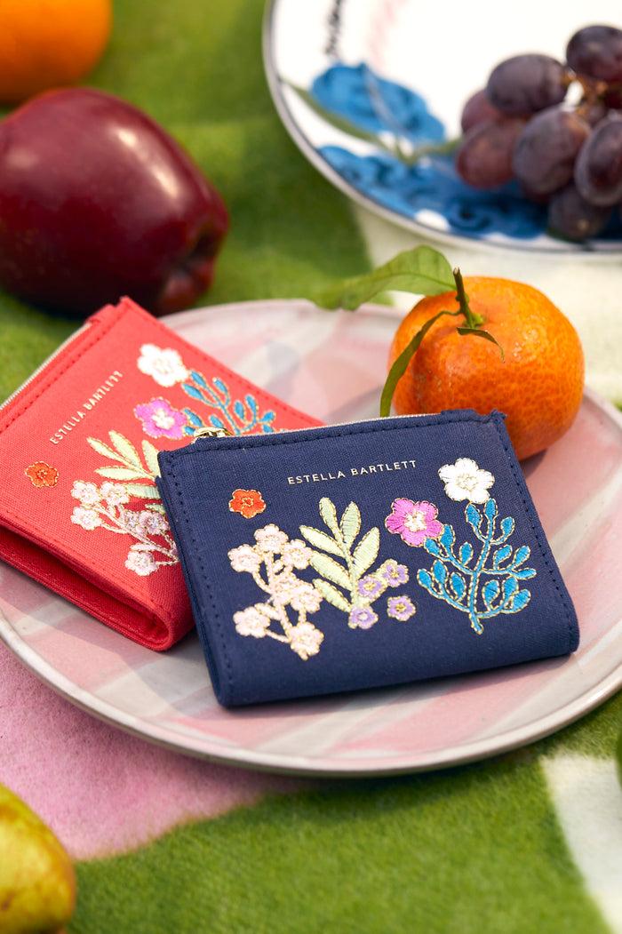 Estella Bartlett Folded Wallet Navy Floral Embroidered