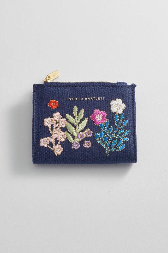 estella bartlett Folded Wallet Navy Floral Embroidered