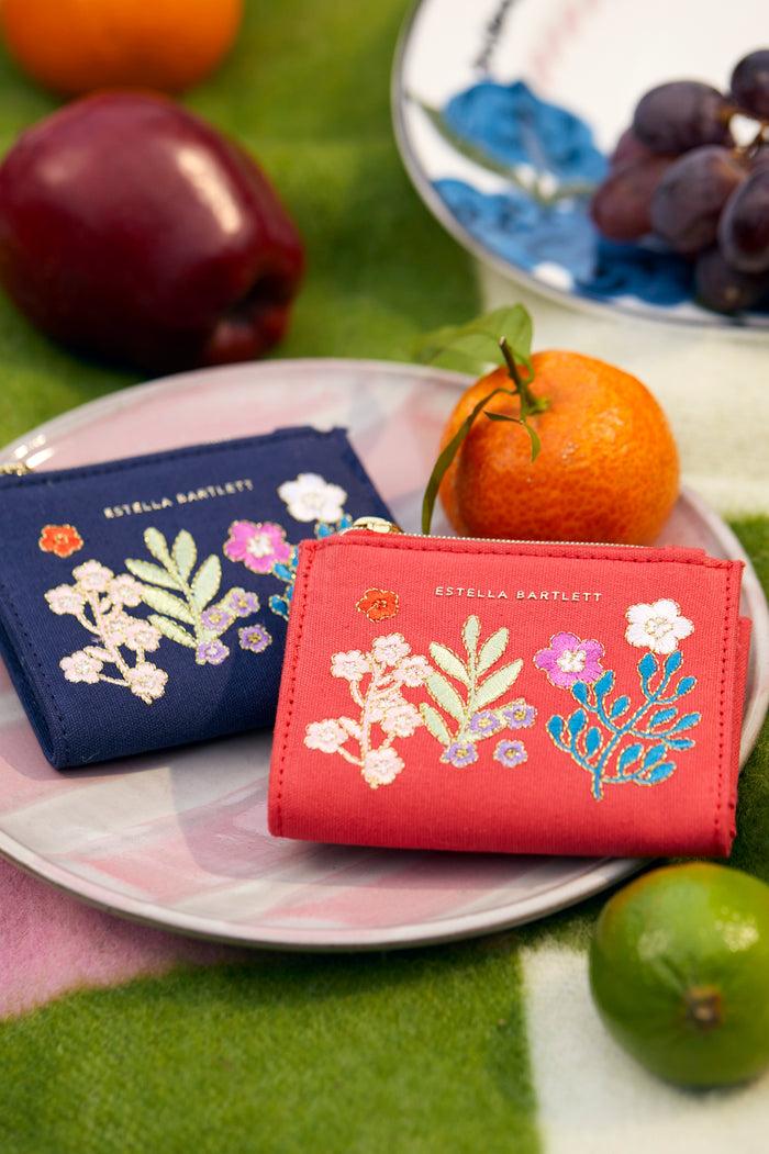 Estella Bartlett Folded Wallet Red Floral Embroidered