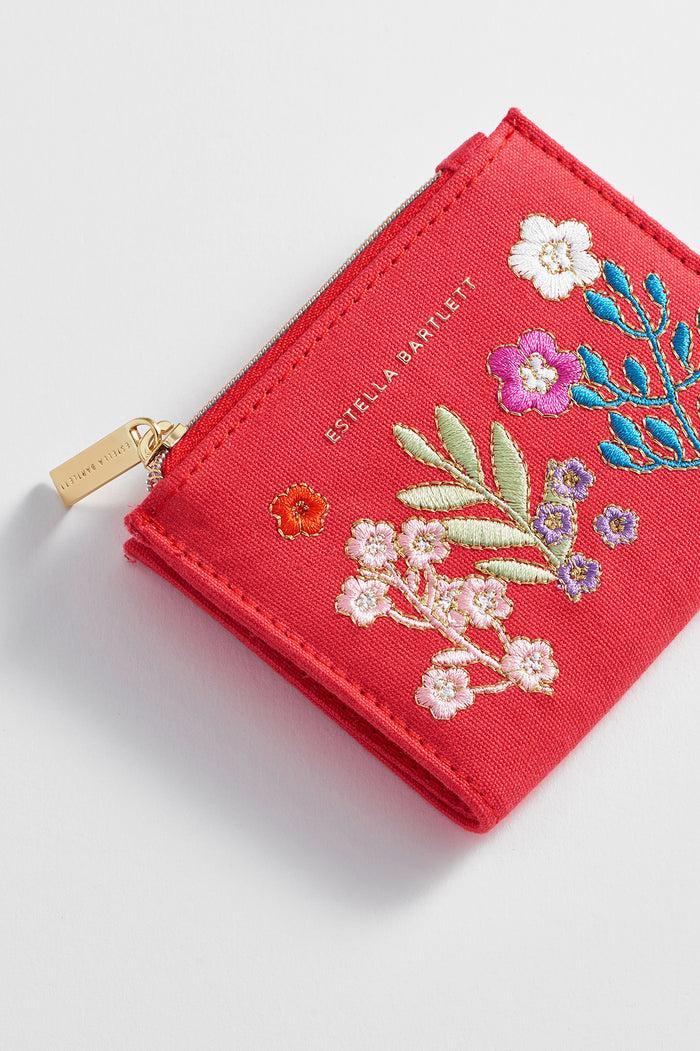 Estella Bartlett Folded Wallet Red Floral Embroidered