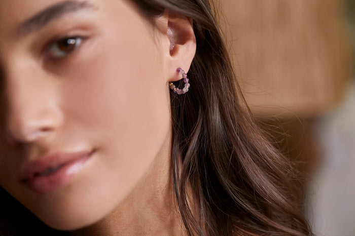 Estella Bartlett Gemstone Amelia Hoop Earrings Gold Plated | Amethyst