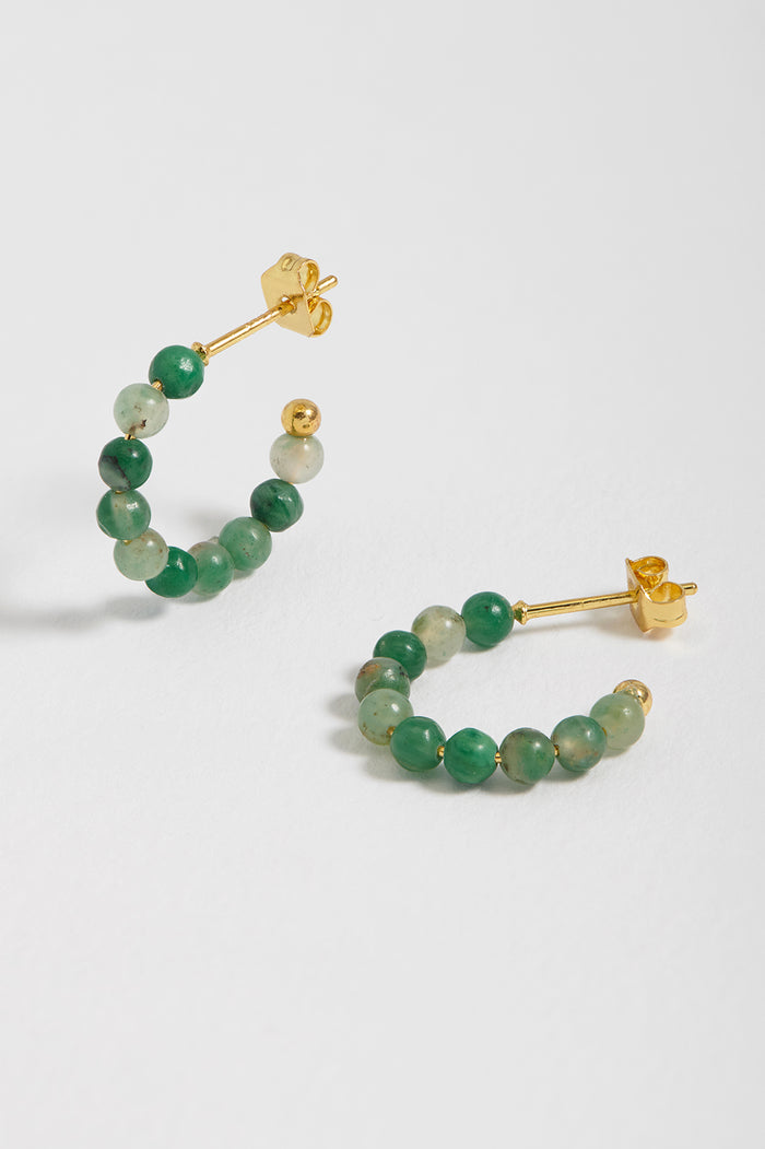 Estella Bartlett Gemstone Amelia Hoop Earrings Gold Plated | Green Agate