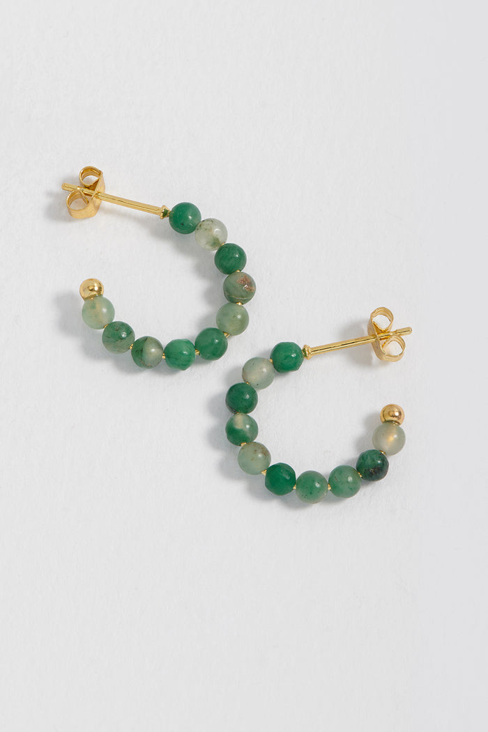estella bartlett Gemstone Amelia Hoop Earrings Gold Plated | Green Agate