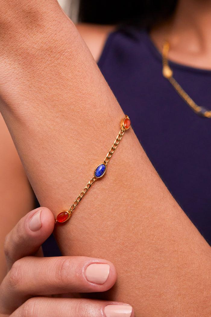 Estella Bartlett Gemstone Chain Bracelet Gold Plated | Lapis And Red Agate