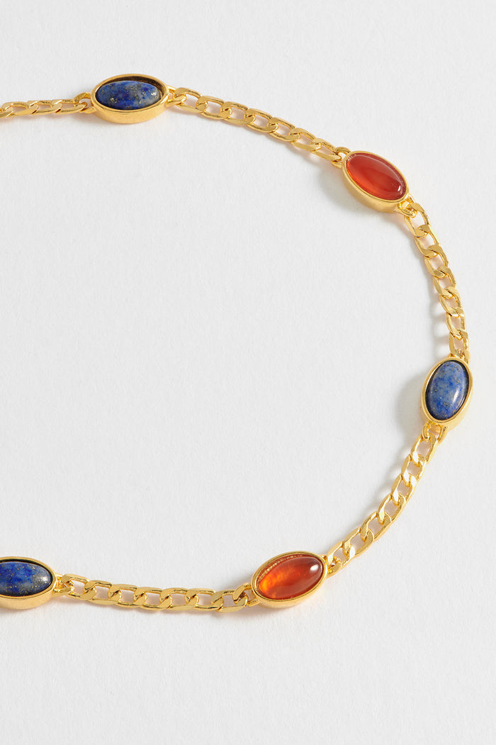 Estella Bartlett Gemstone Chain Bracelet Gold Plated | Lapis And Red Agate