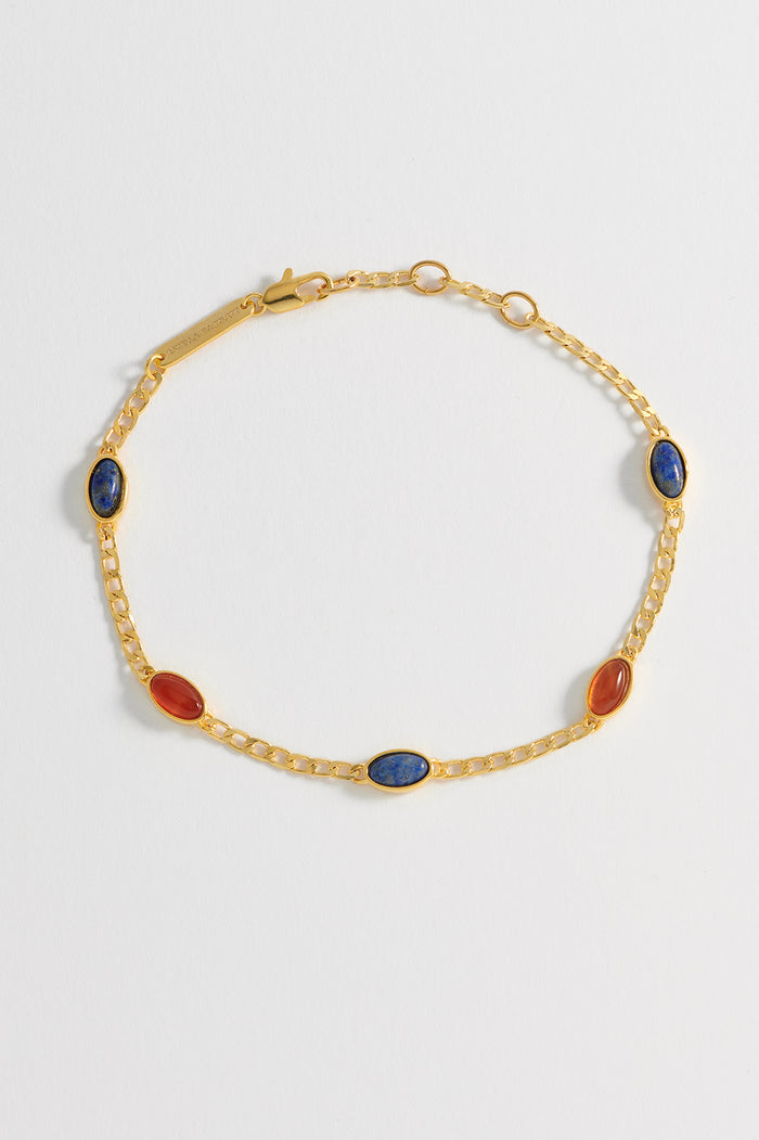 estella bartlett Gemstone Chain Bracelet Gold Plated | Lapis and Red Agate