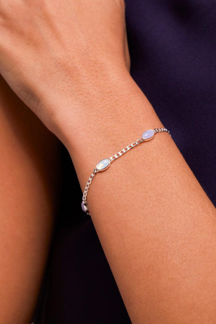 Estella Bartlett Gemstone Chain Bracelet Silver Plated | Moonstone And Blue Lace Agate