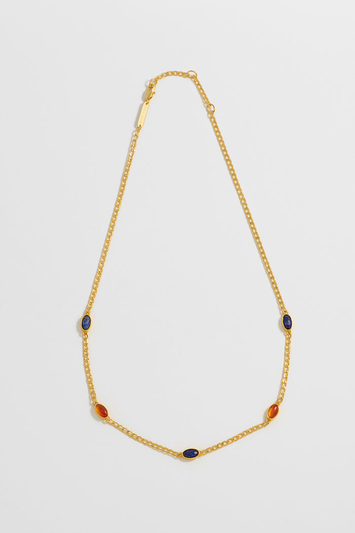 Estella Bartlett Gemstone Chain Necklace Gold Plated | Lapis And Red Agate