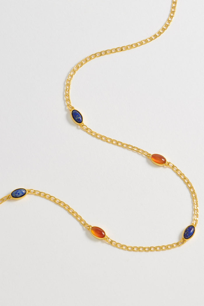 estella bartlett Gemstone Chain Necklace Gold Plated | Lapis and Red Agate