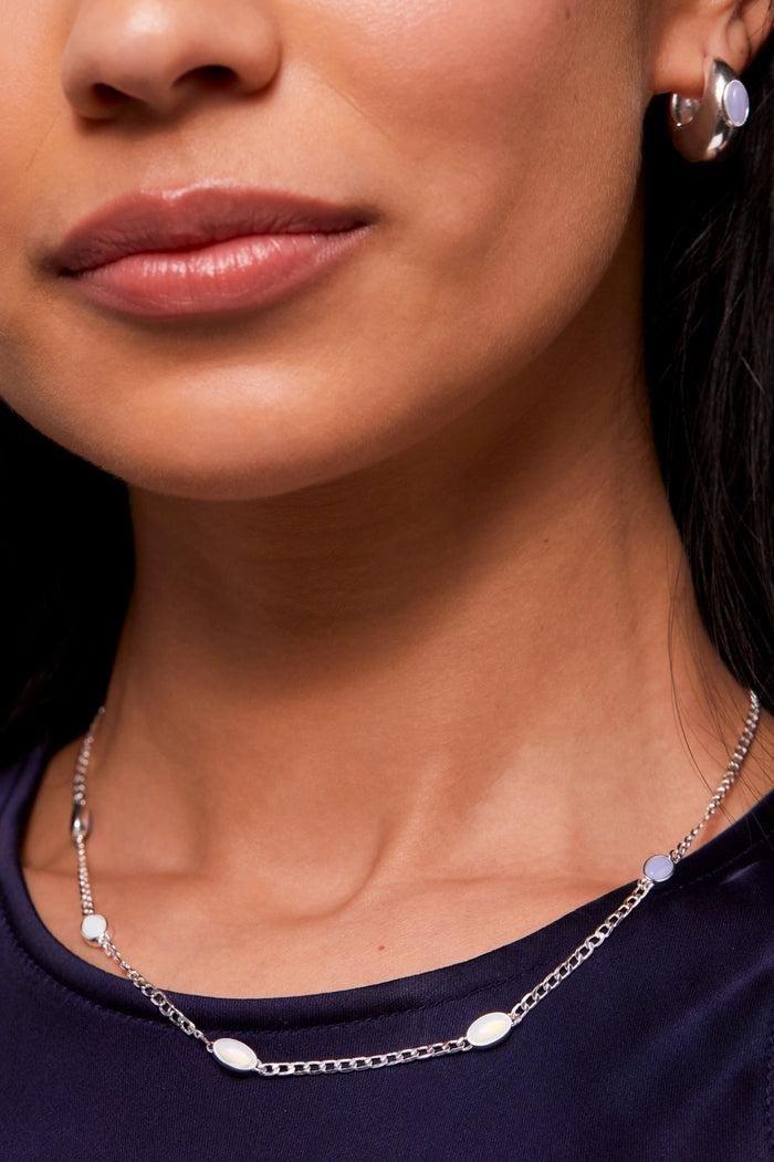 Estella Bartlett Gemstone Chain Necklace Silver Plated | Moonstone And Blue Lace Agate
