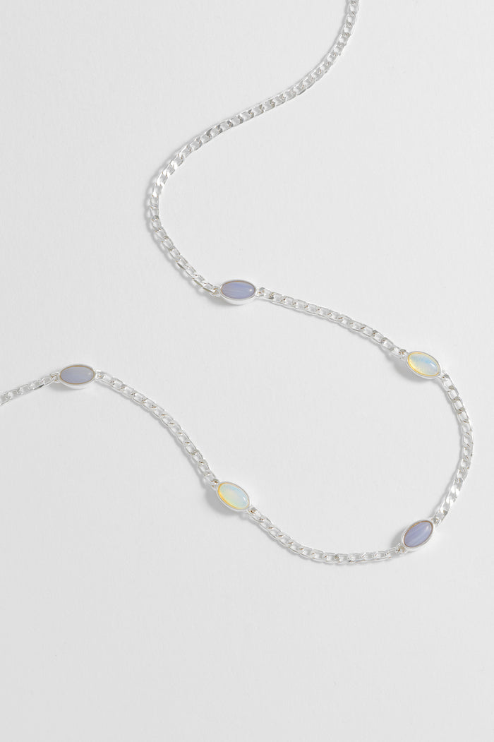 estella bartlett Gemstone Chain Necklace Silver Plated | Moonstone and Blue Lace Agate