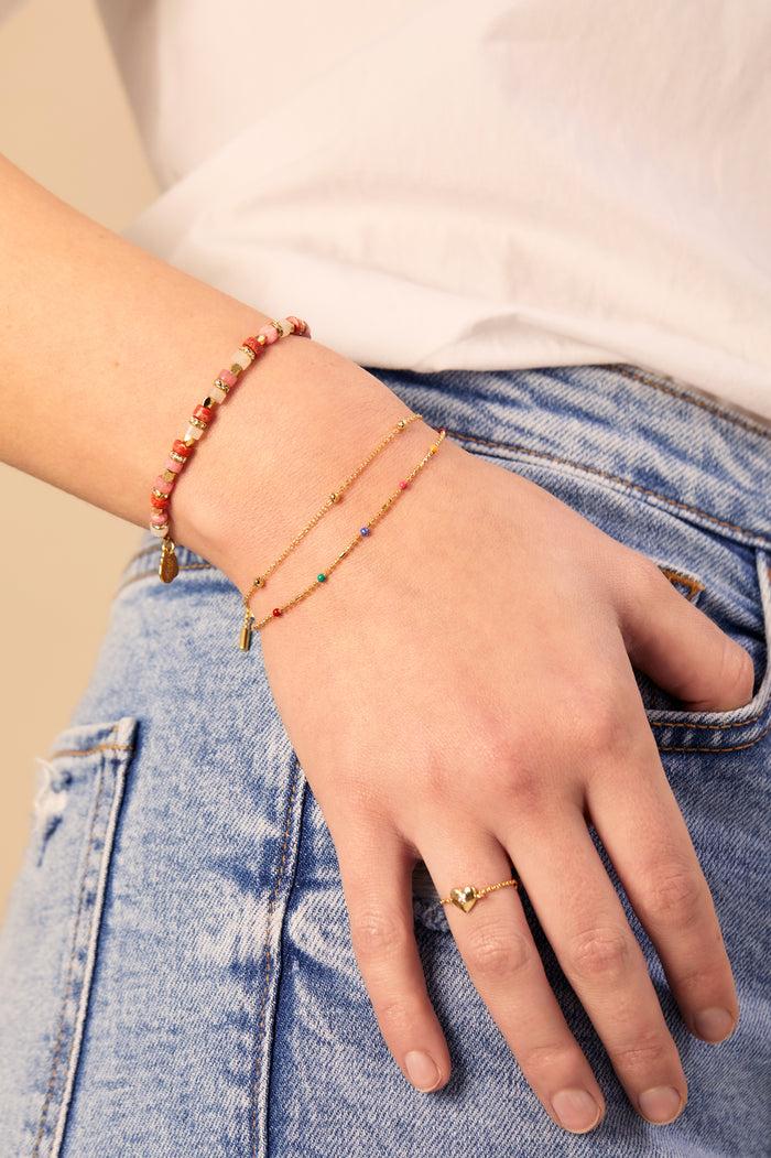 Estella Bartlett Gemstone Coco Amelia Bracelet Gold Plated | Pink Agate