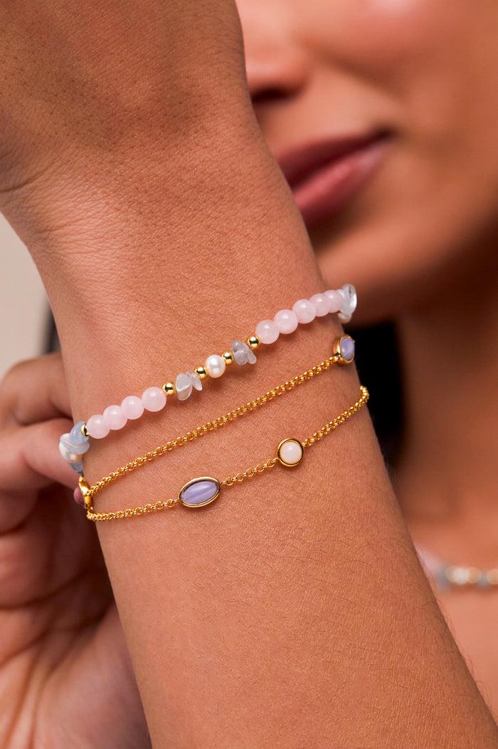 Estella Bartlett Gemstone Double Chain Bracelet Gold Plated | Multi